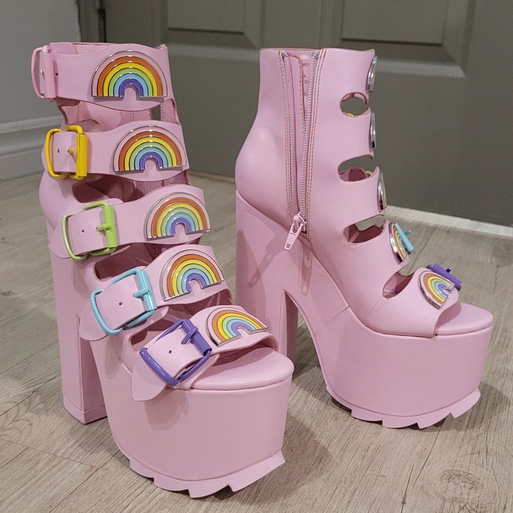 YRU Pastel Dreamscape Rainbow Platform Boots